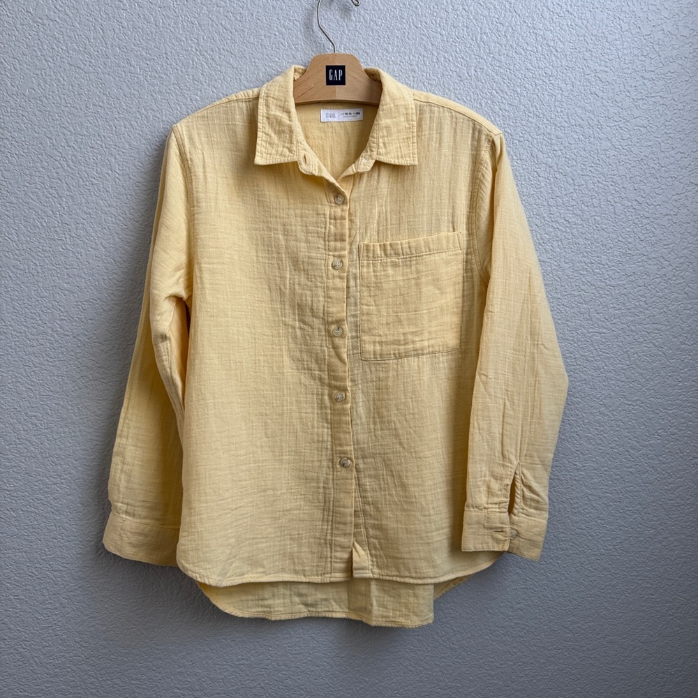 Zara Girls Light Yellow Gauze button down shirt size 13/14